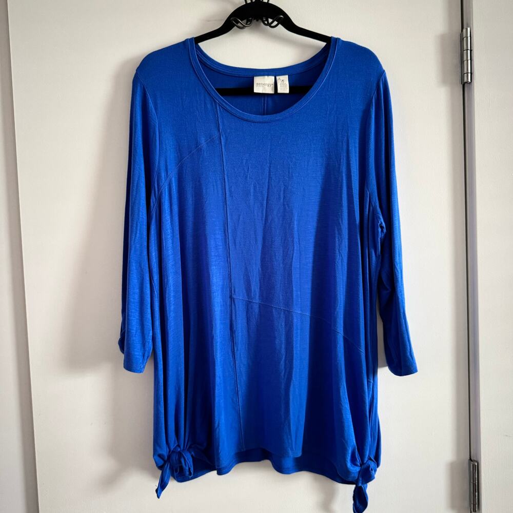 Zenergy by Chico's Top Blue Round Neck Asymmetrical 3/4 Sleeve Women's Sz 3/XL